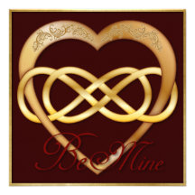 Double Infinity Gold Heart 4 - Be Mine! Valentine Personalized Invitations