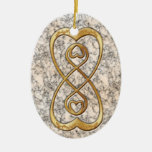 Double Infinity Gold Hearts on White Marble Christmas Ornament