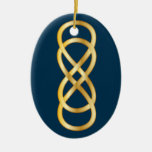 Double Infinity in Gold on Deep Blue Christmas Tree Ornaments