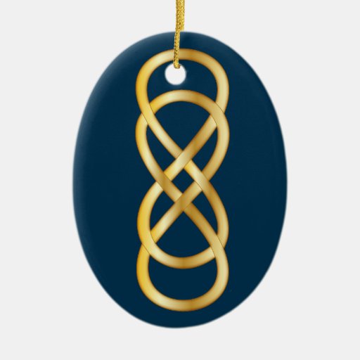 Double Infinity in Gold on Deep Blue Christmas Tree Ornaments