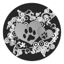 Double Paw Pet Love Hearts - Grey B&W Sticker