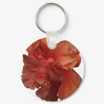 double peach hibiscus flower white keychain