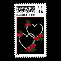 Double Pearl & Rose Hearts postage