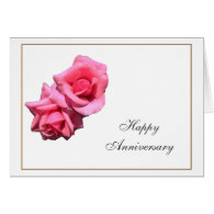 double perfect pink rose flowers happy anniversary greeting cards