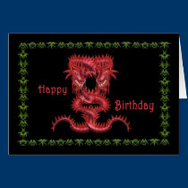 Double Red Dragon Birthday Card cards
