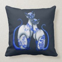 DOUBLE SIDED Blue Willow Siamese Cats AND Owl pillows