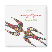 Double Swallows Spring Flowers Save Date Magnet by fat_fa_tin Double Swallows Spring Flowers Save Date Magnet