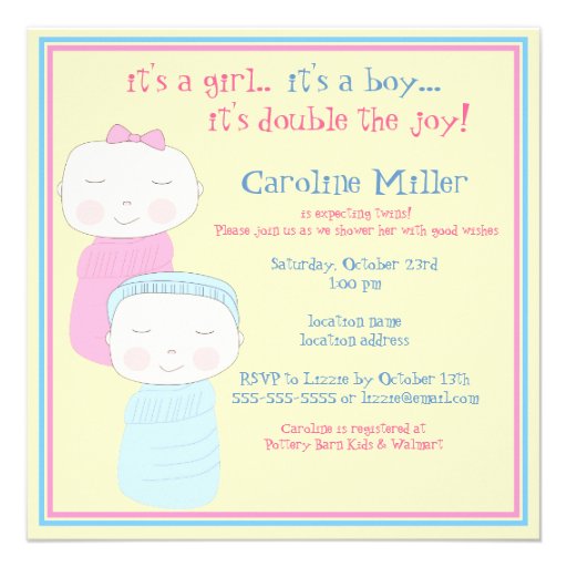 Double the Joy!  Twin Boy Girl Shower Invitation