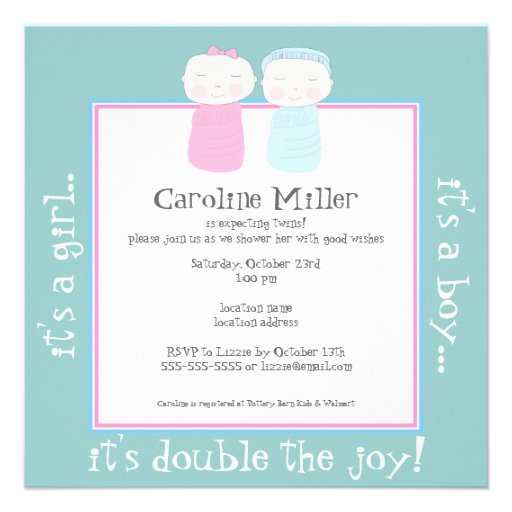 Double the Joy!  Twin Boy Girl Shower Invitation