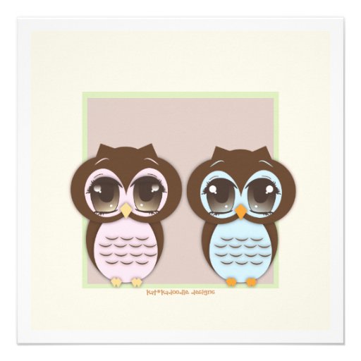 Double the Joy!  Twin Owl Boy Girl Baby Shower Custom Invitations