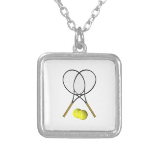 Doubles Tennis Sport Theme Square Pendant Necklace