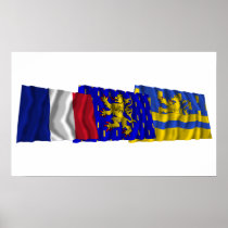 Doubs, Franche-Comté & France flags Poster