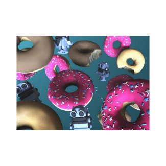 Doughnuts and Toy Robot 03 Stretched Canvas Print