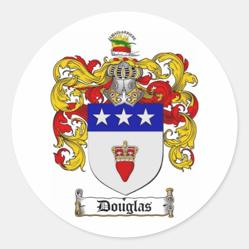 DOUGLAS FAMILY CREST DOUGLAS COAT OF ARMS CLASSIC ROUND STICKER Zazzle