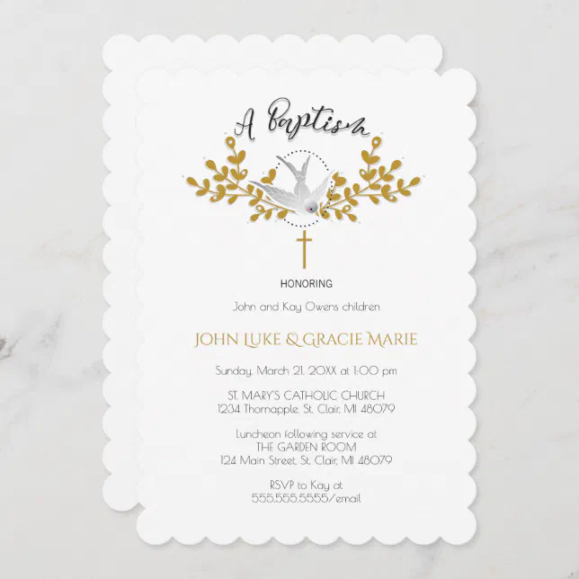 Dove And Cross Baptism Invitation Twins Zazzle