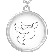 Dove bird in flight - fun simple line drawing art necklaces