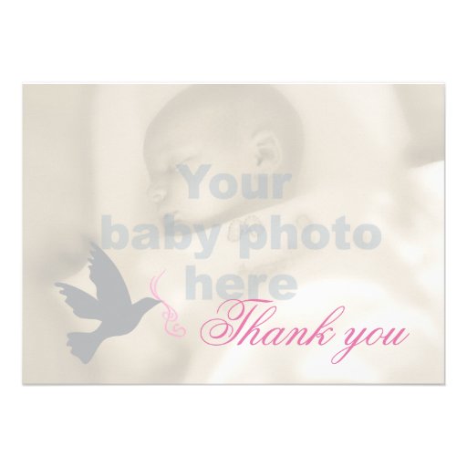Dove dusky pink girls baptism photo thank you card (front side)