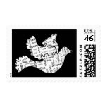 Dove made of words for love in different languages stamp