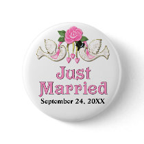 Dove & Rose - Just Married T-shirt Pinback Buttons
