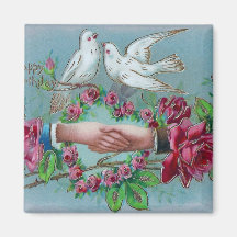 Doves and Handshake Birthday Refrigerator Magnet
