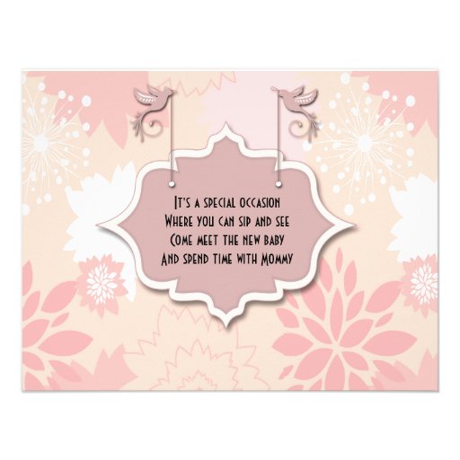 Doves And Pink Floral Sip And See Baby Invite