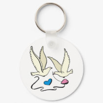 Doves Carry Wedding Hearts keychains
