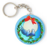 DOVES &amp; HOLLY WREATH by SHARON SHARPE Keychain