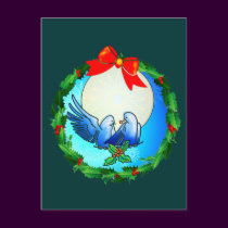 DOVES & HOLLY WREATH by SHARON SHARPE postcards