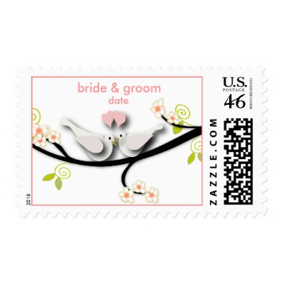 Doves/love birds/pink hearts postage stamp