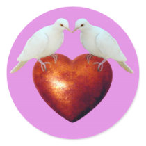Doves on Red Heart Stickers