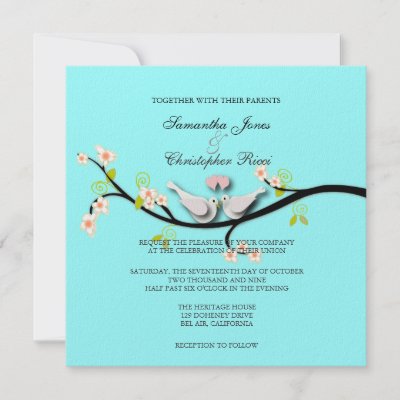 Doves Wedding Invitations blue background by custom stationery