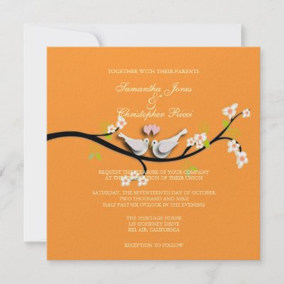 Doves Wedding Invitations ~ orange background by custom_stationery