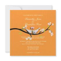 Doves Wedding Invitations ~ orange background