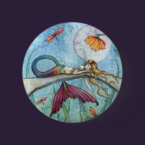 Down by the Pond Mermaid Art buttons