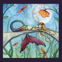 Down by the Pond Mermaid Fairy Art Poster posters