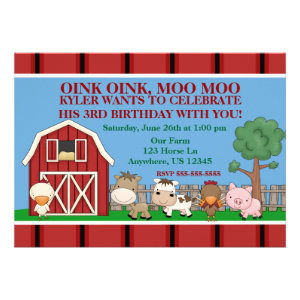 Down on the Farm Kids Birthday Invitation