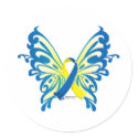 Down Syndrome Butterfly Ribbon stickers by fightcancertees Down Syndrome Butterfly Ribbon stickers