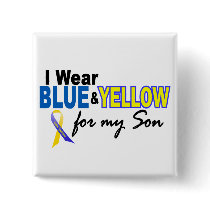 Down Syndrome I Wear Blue & Yellow For My Son 2 Pinback Buttons