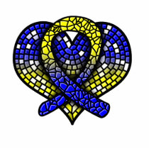 Down Syndrome Mosaic Heart Ribbon Sculpture photo sculptures