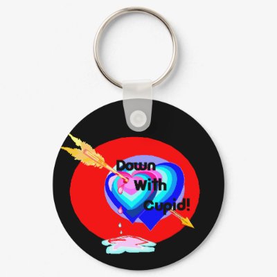 down with cupid pink hearts black2 by Wendy C. All Key Chains by eelkat