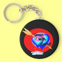 down with cupid pink hearts black2 by Wendy C. All keychains