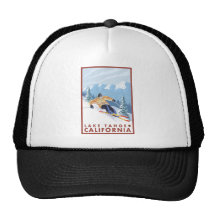 Downhhill Snow Skier - Lake Tahoe, California Mesh Hats