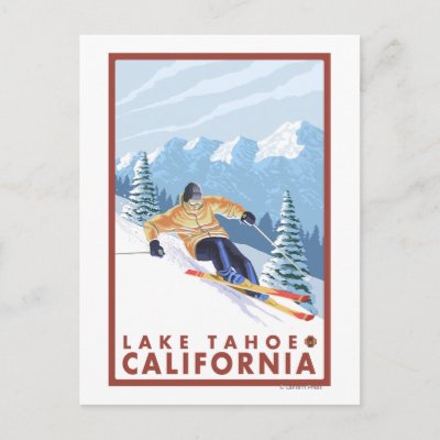 Downhhill Snow Skier - Lake Tahoe, California Post Cards