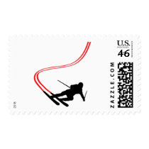 downhill ski skiing red track stamp