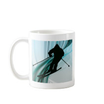 Downhill Skier on Icy Ribbons mugs by ElainePlesser Downhill Skier on Icy Ribbons mugs