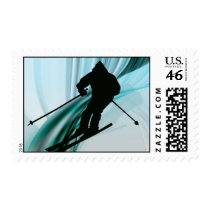 Downhill Skier on Icy Ribbons Postage Stamp