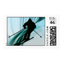 Downhill Skier on Icy Ribbons Postage Stamp