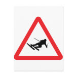 downhill skiing ski warning sign postcards