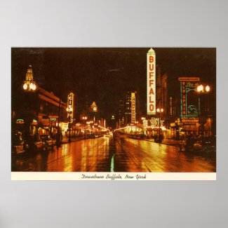 Downtown Buffalo NY at Night Vintage print