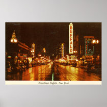Downtown Buffalo NY at Night Vintage Poster